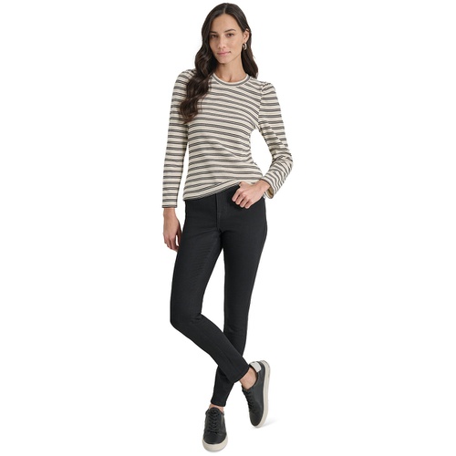 DKNY Womens Striped Long-Sleeve Crewneck Top