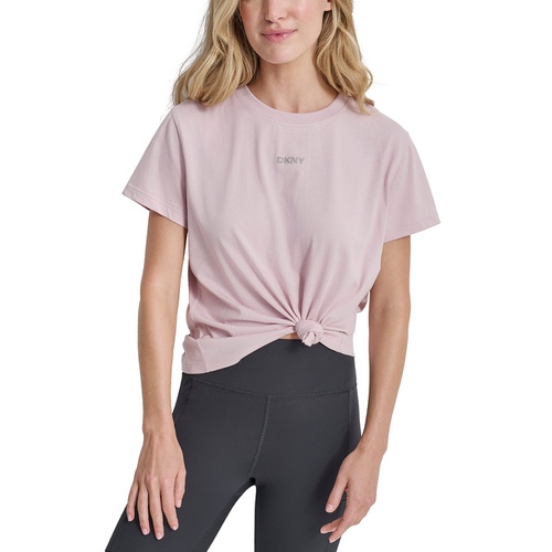 DKNY Womens Cotton Stud Logo Knot-Front T-Shirt