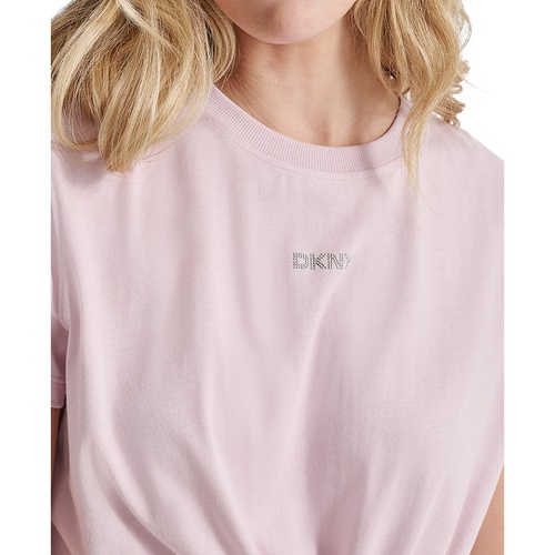 DKNY Womens Cotton Stud Logo Knot-Front T-Shirt