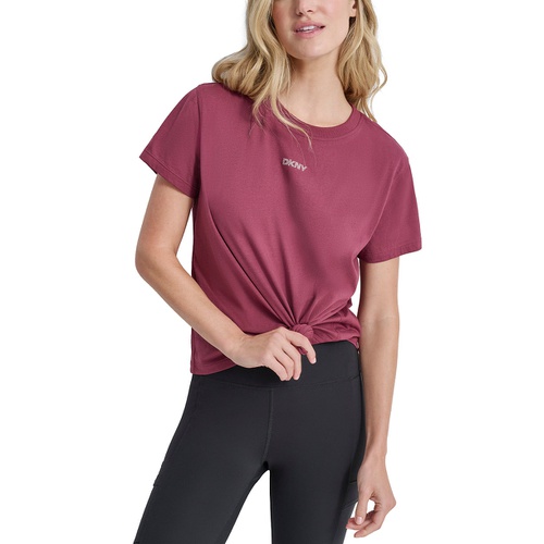 DKNY Womens Cotton Stud Logo Knot-Front T-Shirt