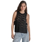 DKNY Womens Crocheted Split-Side Tied Tank Top