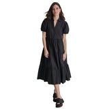 DKNY Womens Puffed-Sleeve Tiered Shirtdress