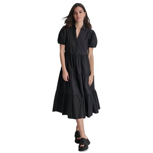 DKNY DKNY Womens Puffed-Sleeve Tiered Shirtdress