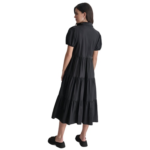 DKNY DKNY Womens Puffed-Sleeve Tiered Shirtdress