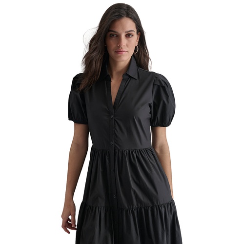 DKNY DKNY Womens Puffed-Sleeve Tiered Shirtdress