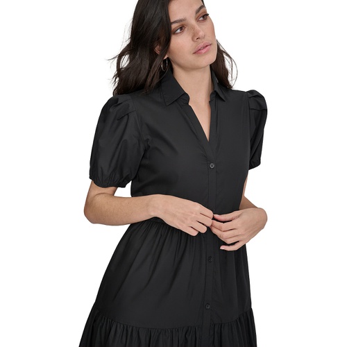 DKNY DKNY Womens Puffed-Sleeve Tiered Shirtdress