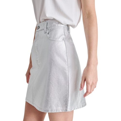 DKNY Womens Metallic Cotton Denim Mini Skirt