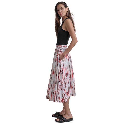 DKNY Womens Printed Midi Skirt