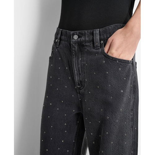 DKNY Womens Mid-Rise Embellished Straight-Leg Jeans