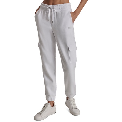 DKNY Womens Studded-Logo Cargo Jogger Fleece Sweatpants