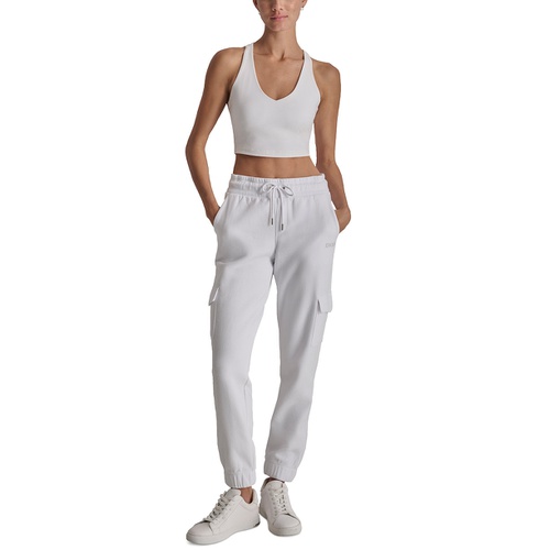 DKNY Womens Studded-Logo Cargo Jogger Fleece Sweatpants