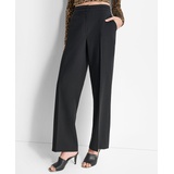 Womens Mid-Rise Wide-Leg Pleat-Front Pants