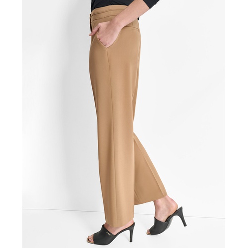 DKNY Womens Mid-Rise Wide-Leg Pleat-Front Pants