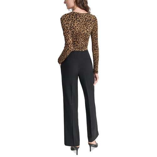 DKNY Petite Seamed Waistband Wide-Leg Pants