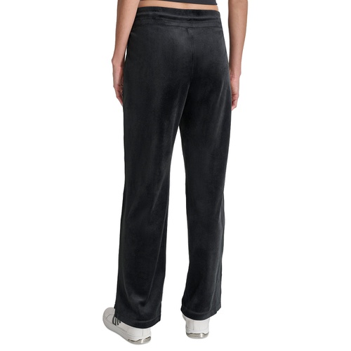 DKNY Womens Velour Rhinestone-Logo Side-Slit Track Pants