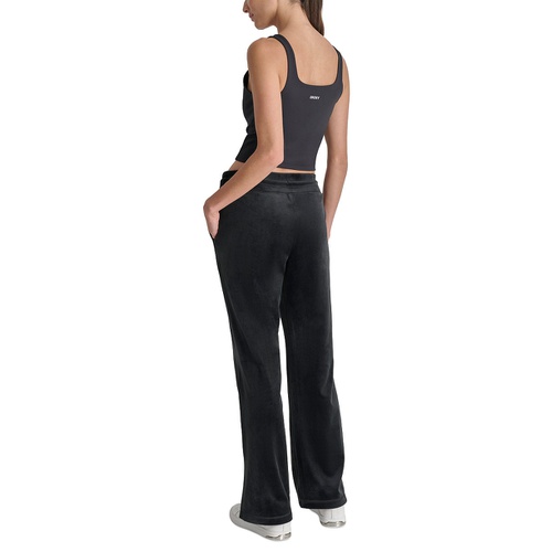 DKNY Womens Velour Rhinestone-Logo Side-Slit Track Pants