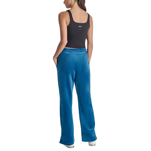 DKNY Womens Velour Rhinestone-Logo Side-Slit Track Pants