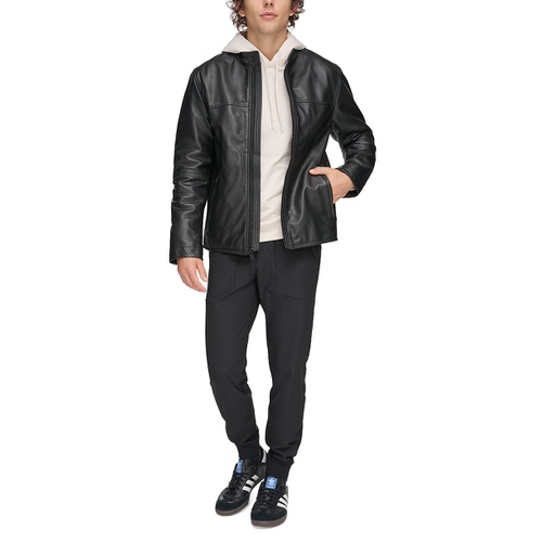 DKNY Mens Leather Racer Jacket