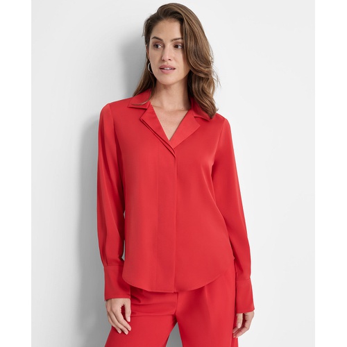 DKNY Petite Notched Collar Long-Sleeve Shirt