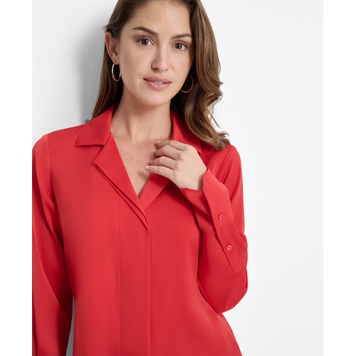 DKNY Petite Notched Collar Long-Sleeve Shirt