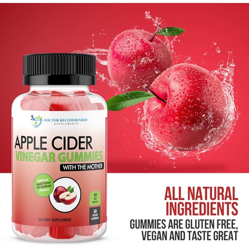  DOCTOR RECOMMENDED SUPPLEMENTS Apple Cider Vinegar Gummy Vitamins - 60 Day Supply of Apple Cider Vinegar Gummies with The Mother, B9, B12, Gluten-Free, Vegan, Non-GMO ACV for Immunity & Boost Energy, Delicious A