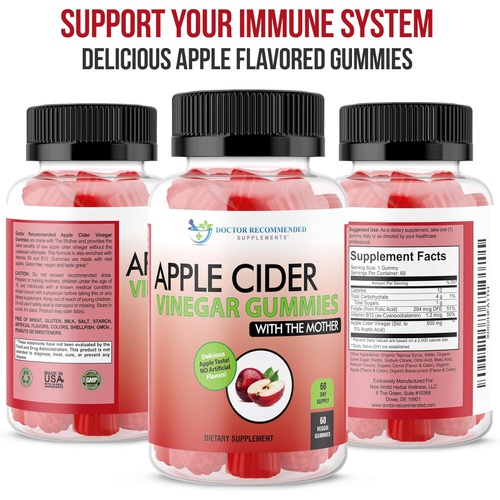  DOCTOR RECOMMENDED SUPPLEMENTS Apple Cider Vinegar Gummy Vitamins - 60 Day Supply of Apple Cider Vinegar Gummies with The Mother, B9, B12, Gluten-Free, Vegan, Non-GMO ACV for Immunity & Boost Energy, Delicious A