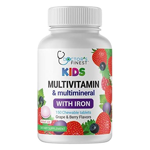  Doctors Finest Multivitamin & Multimineral with Iron Chewables for Kids  Vegetarian  Gluten Free Vegetarian  Great Tasting - Natural Flavored Pectin Chews with Vitamins A, B, C,