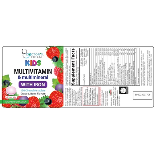  Doctors Finest Multivitamin & Multimineral with Iron Chewables for Kids  Vegetarian  Gluten Free Vegetarian  Great Tasting - Natural Flavored Pectin Chews with Vitamins A, B, C,