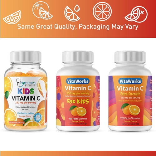  DOCTORS FINEST Vitamin C Gummies for Kids - Vegan, GMO Free & Gluten Free - Great Tasting Orange Flavor Pectin Chews - Kids Dietary Supplement - 250 mg of Vitamin C - 120 Jellies [