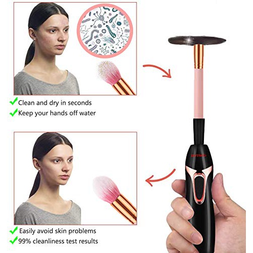  Pro 2020 Makeup Brush Cleaner, DOTSOG Electric Automatic Cosmetic Brushes Cleaner and Dryer with 360º Rotation, 8 Rubber Professional Makeup Brush Cleaning Tool for Makeup Brush, B