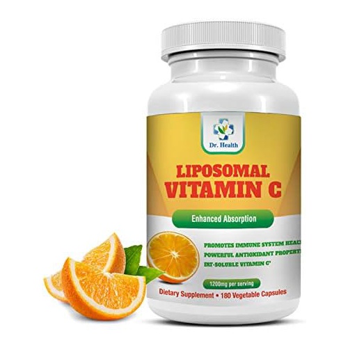  DR. HEALTH Liposomal Vitamin C 1200mg per Serving 180 Veggie Capsules per Bottle High Absorption Vitamin C Pill Supplements Fat Soluble VIT C Powerful Antioxidant with Immune System Support M