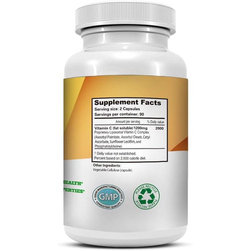  DR. HEALTH Liposomal Vitamin C 1200mg per Serving 180 Veggie Capsules per Bottle High Absorption Vitamin C Pill Supplements Fat Soluble VIT C Powerful Antioxidant with Immune System Support M