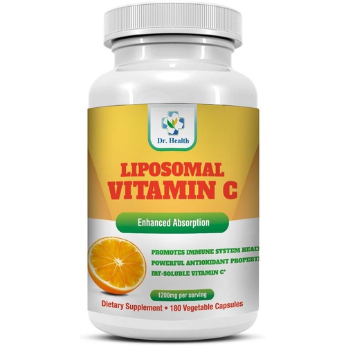  DR. HEALTH Liposomal Vitamin C 1200mg per Serving 180 Veggie Capsules per Bottle High Absorption Vitamin C Pill Supplements Fat Soluble VIT C Powerful Antioxidant with Immune System Support M