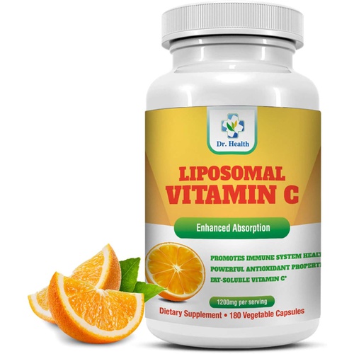  DR. HEALTH Liposomal Vitamin C 1200mg per Serving 180 Veggie Capsules per Bottle High Absorption Vitamin C Pill Supplements Fat Soluble VIT C Powerful Antioxidant with Immune System Support M