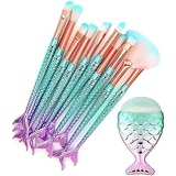 DTDR 11PCS Makeup Brushes Set 3D Mermaid Make Up Foundation Eyeshadow Eyebrow Eyeliner Blush Cosmetic Powder Concealer Brushes Tools Kits Professional