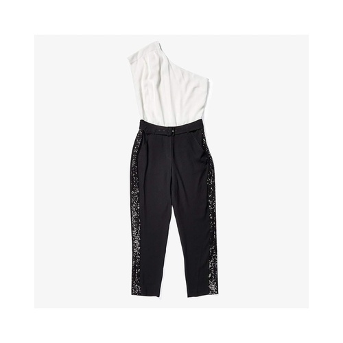  Derek Lam 10 Crosby One Shoulder Jumpsuit wu002F Sequin Tuxedo Stripe