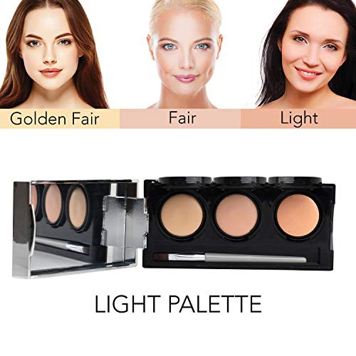  Full Coverage Concealer Palette, Waterproof Concealer Cream, 3 Colors + Brush, by Dermaflage