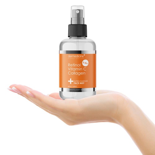  Dermedicine 3 in 1 Super-Charged Anti-Aging Face Mist w/Retinol, Vitamin C + Collagen | Hydrates, Refreshes & Brightens for a More Glowing Complexion | 4 fl oz, 120 ml