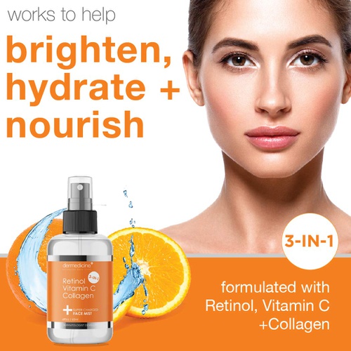  Dermedicine 3 in 1 Super-Charged Anti-Aging Face Mist w/Retinol, Vitamin C + Collagen | Hydrates, Refreshes & Brightens for a More Glowing Complexion | 4 fl oz, 120 ml