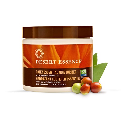  Desert Essence Daily Essential Facial Moisturizer - 4 Fl Oz - Jojoba Oil - Aloe Vera - Prevents Acne - Soft Radiant Skin - Geranium Essential Oil for Natural Fragrance - For Normal