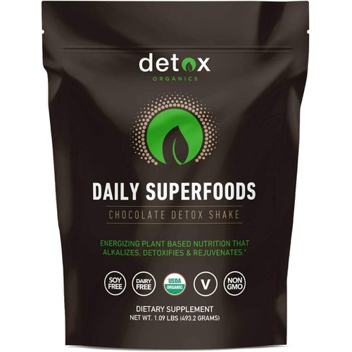  Detox Organics Chocolate Superfood Powder, Detox Cleanse for your Body, Bloating Relief, Immune Support Supplement Smoothie Detox Mix, Greens Blend Superfood, Low Carb, Vegan, Soy