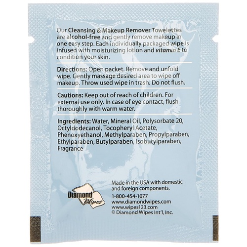  Diamond Facial Makeup Remover Wipes Ind. Wrapped 500/cs