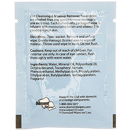  Diamond Cleansing and Makeup Remover Wipes with Vitamin E, 60 Pack (in Organza Bag)