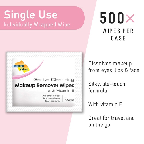  Diamond Wipes Gentle Makeup Remover Cleansing Face Wipes  Facial Towelettes with Vitamin E for Waterproof Makeup  Individually Sealed Wrappers Bulk Buy Pack of 500
