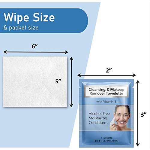  Diamond Wipes Cleansing and Waterproof makeup remover towelette individual packets, alcohol free with vitamin E, hotel’s choice (250 Count Case)