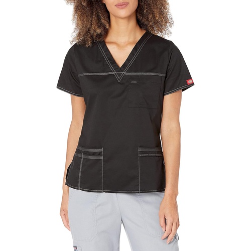 디키즈 Dickies Womens GenFlex Junior-fit V-Neck Scrub Shirt