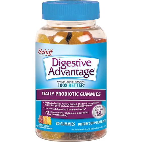  Digestive Advantage Probiotic Gummies For Digestive Health, Daily Probiotics For Women & Men, Support For Occasional Bloating, Minor Abdominal Discomfort & Gut Health, 80ct Natural