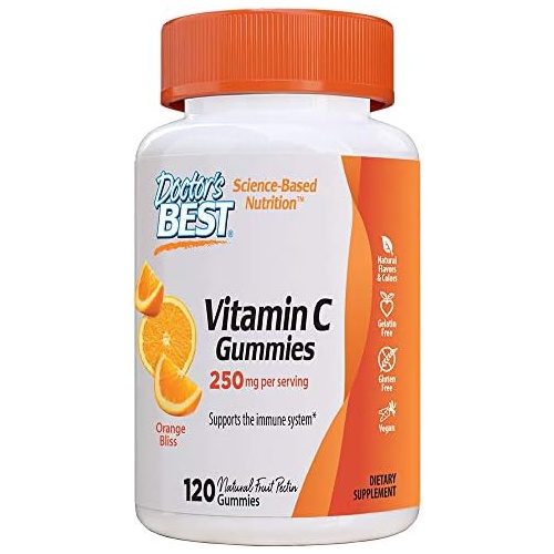  Doctors Best, Vitamin C Gummies 250mg per Serving Great Tasting Immune Brain Eyes Heart Circulation Antioxidant Support Natural Pectin Vegan Gluten Free CT, Fruit, 120 Count