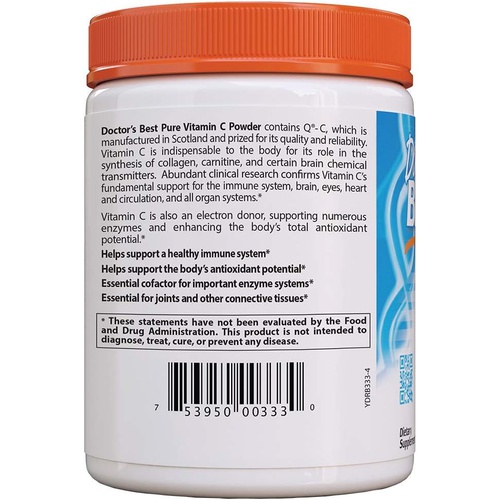  Doctors Best Vitamin C Powder with Quali-C, Healthy Immune System, Brain, Eyes, Heart and Circulation, Joints, Sourced from Scotland, 250G, 8.8 Ounce (Pack of 1)