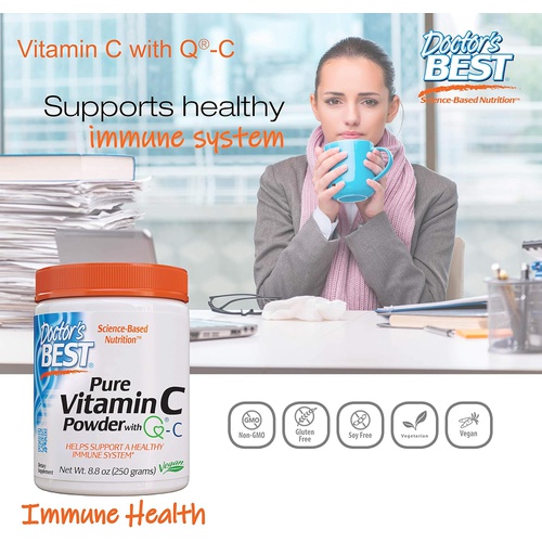  Doctors Best Vitamin C Powder with Quali-C, Healthy Immune System, Brain, Eyes, Heart and Circulation, Joints, Sourced from Scotland, 250G, 8.8 Ounce (Pack of 1)